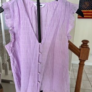 Steve Madden Lilac Textured Ruffle-Sleeve Button Front Top